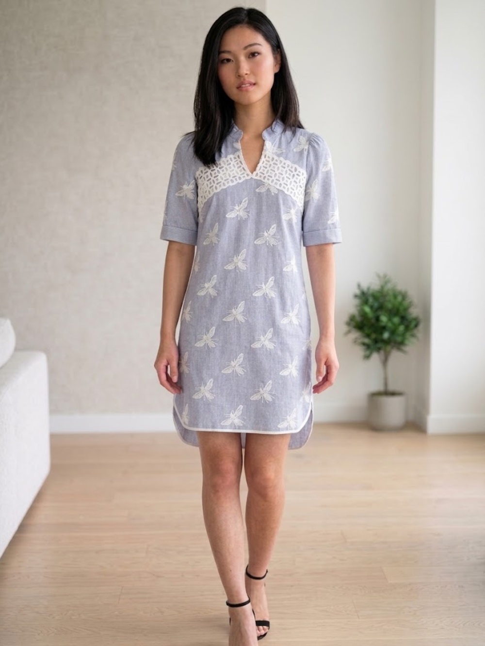 Sandro Paris Soleil Striped Bee Embroidered Dress FR 34 US XS